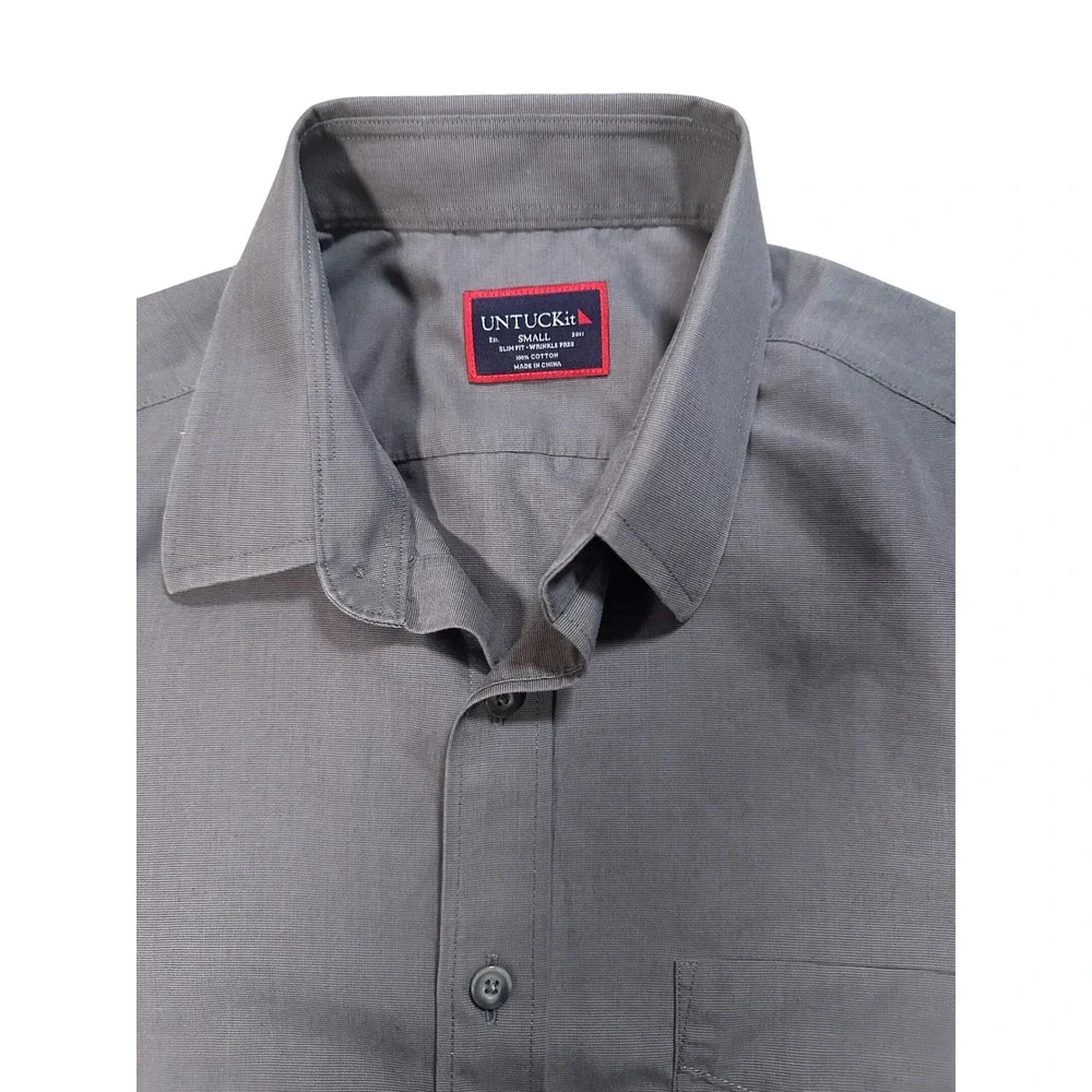 UNTUCKit Mens Sangiovese-WF Shirt‎ Small Slim Fit Wrinkle Free Grey Button Down